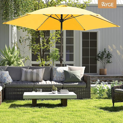 Ayge 7.5FT Large Outdoor Patio Umbrella Market Table Umbrella-UV Resistant, Easy Push Button Tilt and Crank, 6 Sturdy Fiberglass Ribs Heavy-Duty Pool Umbrella for Deck, Backyard,Garden, Yard,Yellow