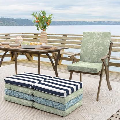 Arden 2-Pack Outdoor Patio Dining Chair Cushion, 20x44, Rain-Proof Seat Pad, Fade-Resistant Outdoor Cushion Coastal Green Leaf