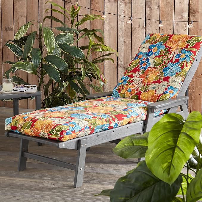 Outdoor Reversible Chaise Lounge Chair Cushion, Aloha Crimson