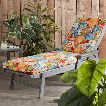 Outdoor Reversible Chaise Lounge Chair Cushion, Aloha Crimson