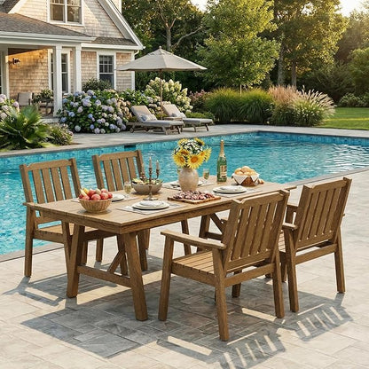 Garvee Outdoor Patio Dining Table Set for 4, 5 Piece Outdoor HDPE Dining Furniture Tables Set with Umbrella Hole, Aluminum Frame, All-Weather Garden Table and 6 Chairs for Backyard Poolside, Natural