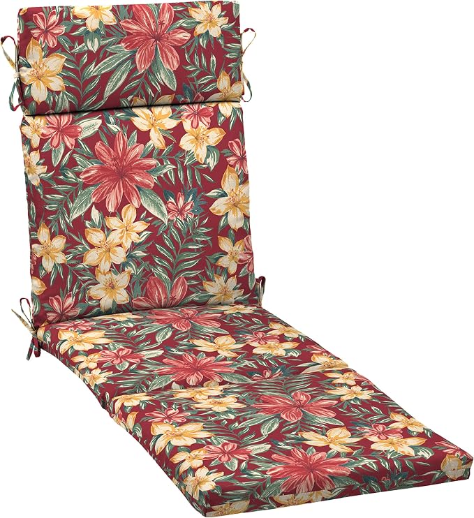 Arden Outdoor Chaise Cushion, 21 in x 72 in, Weather-Proof, Rain-Proof, Fade Resistant Patio Cushion for Chaise Lounger Ruby Clarissa | Lounge Cushion, Weather-Proof, Rain-Proof, Fade Resistant for Chaise Lounger, Mold and Mildew Resistant