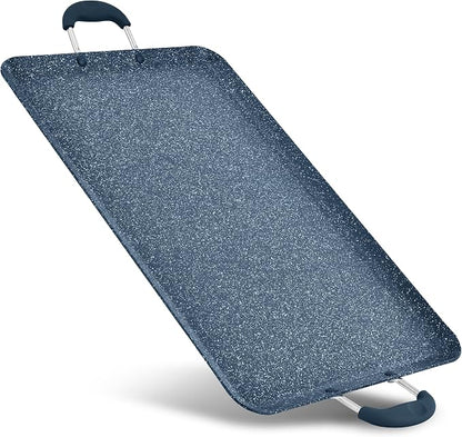 NutriChef Double Burner Griddle | Flat Top Griddle for Stove Top | Nonstick marble-coated griddle pan with extra-large easy to clean cooking surface, perfect for pancakes and tortillas