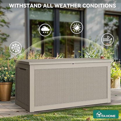 YITAHOME XXL 320 Gal Large Deck Box, Outdoor Resin Storage Box, Rattan Storage Container for Patio Furniture, Garden Tools, Waterproof, Lockable (Brown)