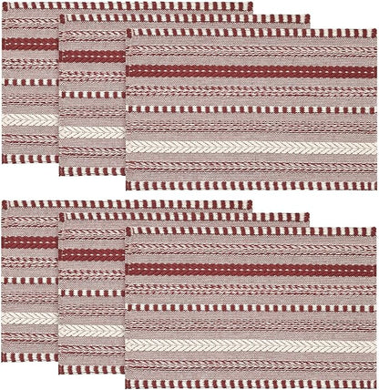 Artoid Mode Red Farmhouse Woven Braided Stripe Placemats Set of 6,12x18 Inch Seasonal Holiday Table Mats Party Kitchen Dining Decoration