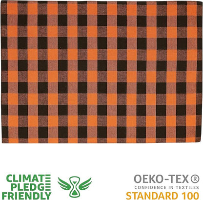 Urban Villa Halloween Placemats for Dining Table 100% Cotton Placemats 14''x20'' Over Sized Tablemats Set of 6 Placemats Orange/Black Color Buffalo Check Tablemats for Dinners Wedding PartiesPlacemats