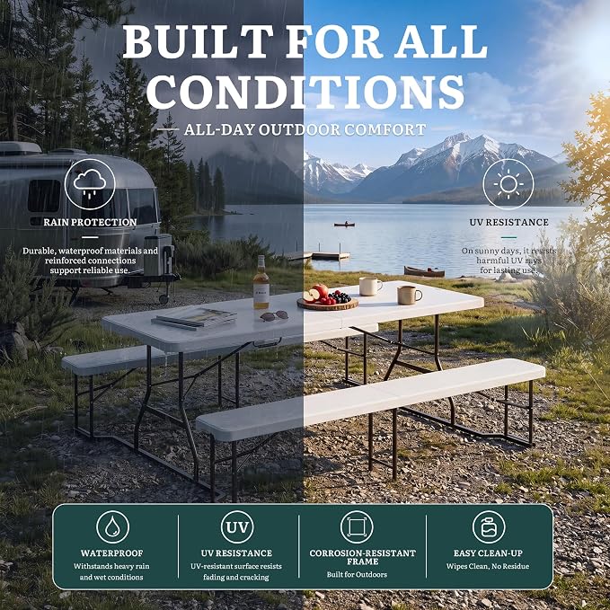 YITAHOME Picnic Table 6ft Heavy Duty Outdoor Picnic Table and Bench Resin
