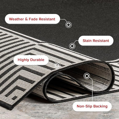 Nuloom Asha Black/Ivory, 8' x 10', Casual, Striped Border, Soft and Cozy, High Traffic, Stain Resistant, Easy Clean, Durable Area Rug for Indoor/Outdoor Patio, Deck, Porch, Garden, Courtyard
