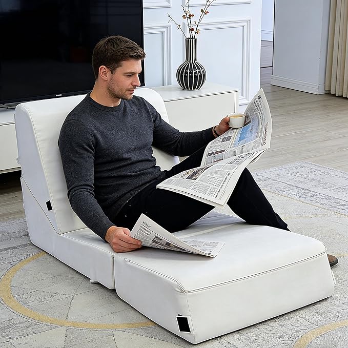 jela Luxury Indoor Chaise Lounge, Foldable Sofa Bed Chair with Soft Foam & Machine Washable Cover (Miss Sand)
