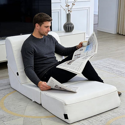 jela Luxury Indoor Chaise Lounge, Foldable Sofa Bed Chair with Soft Foam & Machine Washable Cover (Miss Sand)