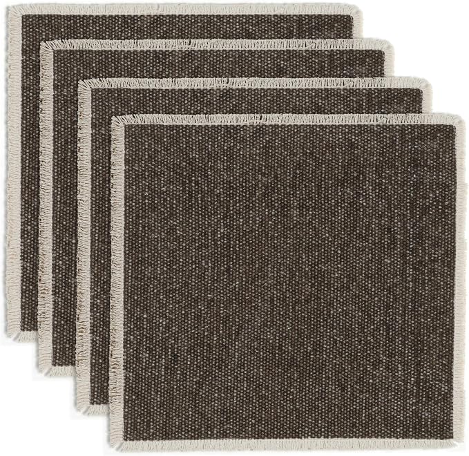 Hausattire Cotton Frayed Placemats Set of 4 Dining Table 14x14 Inch | Rustic Vintage Boho Washable Easter Placemat for Outdoor Parties BBQ's Wedding, Holiday, Special Occasions, Nubby Cotton - Brown