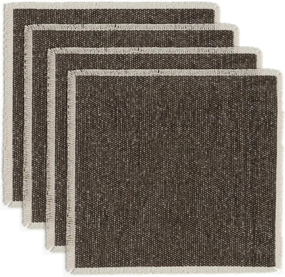 Hausattire Cotton Frayed Placemats Set of 4 Dining Table 14x14 Inch | Rustic Vintage Boho Washable Easter Placemat for Outdoor Parties BBQ's Wedding, Holiday, Special Occasions, Nubby Cotton - Brown