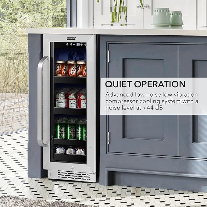 Whynter BBR-638SB Built-in Under Counter 12 inch Beverage Refrigerator and Cooler, Fridge with Glass Door, 2.0 Cubic Feet, Stainless, 75 Capacity