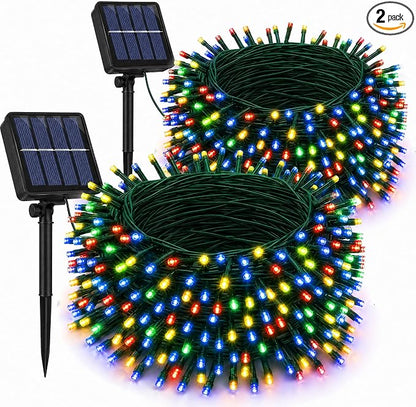 Dazzle Bright 2 Pack Total 400LED 132FT Multi-Colored Christmas Solar String Outdoor Lights, Solar Powered with 8 Modes Waterproof Fairy Lights for Bedroom Patio Garden Tree Party Yard Decoration