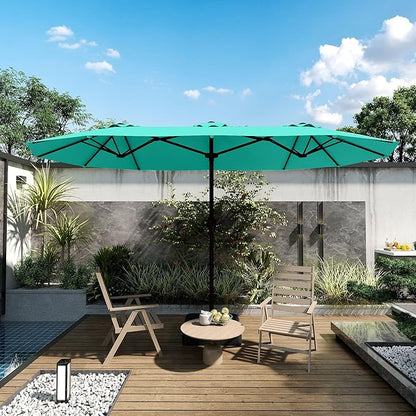 Kingdura 13ft Large Patio Umbrella with Base Included, Double-Sided Rectangle Outdoor Table Umbrella with 12 Reinforced Ribs, Crank Lift for Market Pool Deck Backyard, Tiffany blue