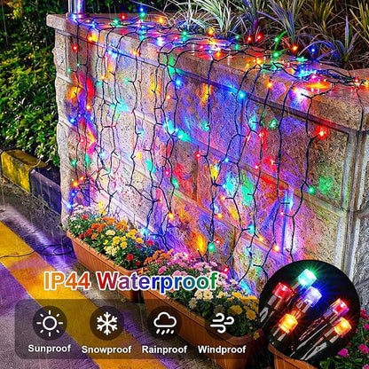 QITONG 2 Pack Multicolor Solar Christmas Lights, Each 33ft 100 LED String Lights Outdoor Waterproof, 8 Modes Green Wire Colored Solar Light for Outside Christmas Decorations