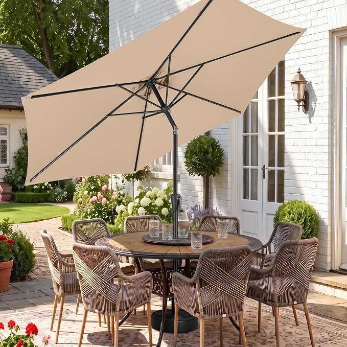 10 ft Patio Umbrella Outdoor with Push Button Tilt, Beige | UV Protection, Waterproof, Large Porch Deck Umbrella for Pool, Table, Garden, Backyard, Provides Shade