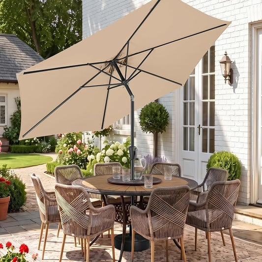 10 ft Patio Umbrella Outdoor with Push Button Tilt, Beige | UV Protection, Waterproof, Large Porch Deck Umbrella for Pool, Table, Garden, Backyard, Provides Shade