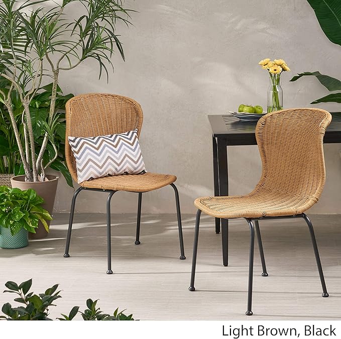 Christopher Knight Home Dinah Outdoor Wicker Dining Chair (Set of 2), Light Brown, Black