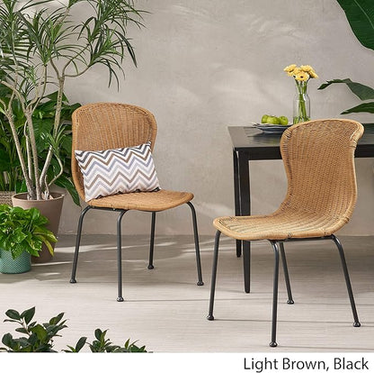 Christopher Knight Home Dinah Outdoor Wicker Dining Chair (Set of 2), Light Brown, Black