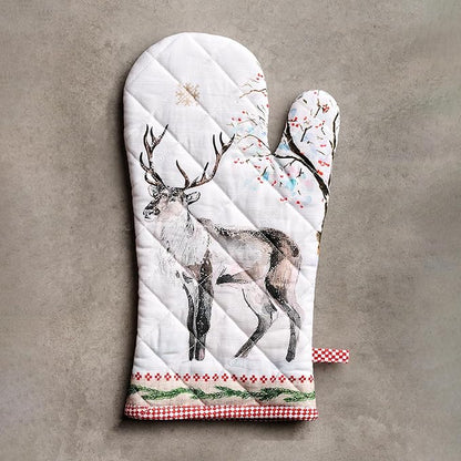 Maison d' Hermine Oven Gloves 100% Cotton Oven Mitt 7" x 13" with Loop Heat Resistant BBQ Cooking Gloves for Thanksgiving Christmas Decorations Baking Handling Hot Pans (Pack of 1, Rural Christmas)