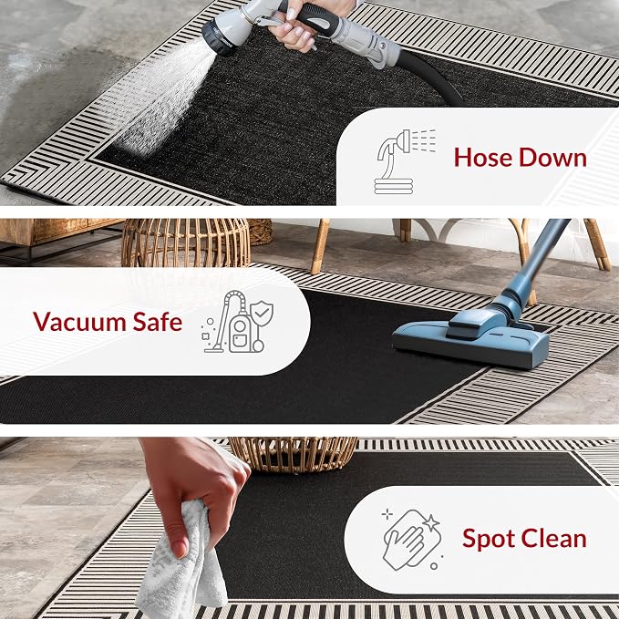 Nuloom Asha Black/Ivory, 5' x 8', Casual, Striped Border, Soft and Cozy, High Traffic, Stain Resistant, Easy Clean, Durable Area Rug for Indoor/Outdoor Patio, Deck, Porch, Garden, Courtyard