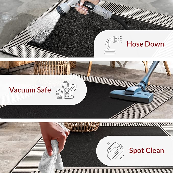 Nuloom Asha Black/Ivory, 8' x 10', Casual, Striped Border, Soft and Cozy, High Traffic, Stain Resistant, Easy Clean, Durable Area Rug for Indoor/Outdoor Patio, Deck, Porch, Garden, Courtyard