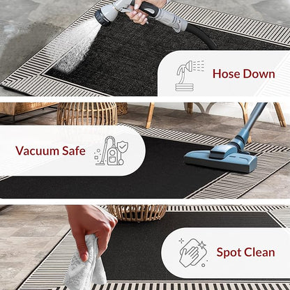 Nuloom Asha Black/Ivory, 8' x 10', Casual, Striped Border, Soft and Cozy, High Traffic, Stain Resistant, Easy Clean, Durable Area Rug for Indoor/Outdoor Patio, Deck, Porch, Garden, Courtyard