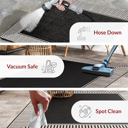 Nuloom Asha Black/Ivory, 9'6" x 12', Casual, Striped Border, Soft and Cozy, High Traffic, Stain Resistant, Easy Clean, Durable Area Rug for Indoor/Outdoor Patio, Deck, Porch, Garden, Courtyard
