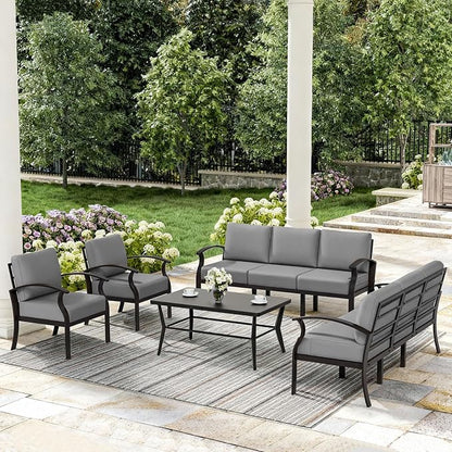 ALAULM Aluminum Patio Furniture Set with Coffee Table Rectangular, 8-seat Outdoor Sectional Furniture w/5.1" Cushions, Patio Conversation Set for Porch, Backyard, Poolside-Grey