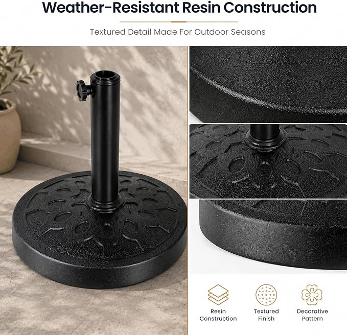 28.7 Lbs 17.91 Inch Round Umbrella Stand, Heavy Duty Weighted Base for Outdoor Market Parasols, Stable Holder for Patio Deck Lawn Garden Poolside, Black