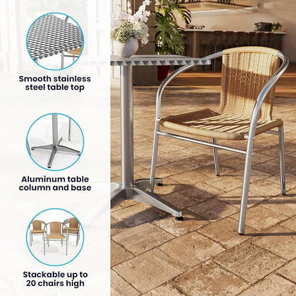 Flash Furniture Lila 31.5'' Square Aluminum Indoor-Outdoor Table Set with 2 Beige Rattan Chairs | Indoor/Outdoor Use, Beige Rattan Chairs