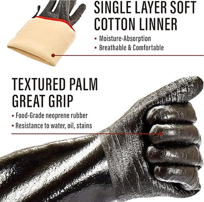 RAPICCA 932°F Heat Resistant BBQ Grill Gloves: Oil Resistant Waterproof for Smoking Grilling Cooking Barbecue Deep Frying Turkey Rotisserie Handling Hot Greasy Meat Stocking Stuffers - 17 in Size XL