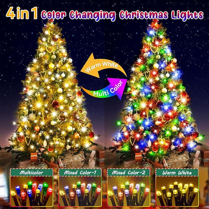 Hezbjiti 403FT 1000LED Color Changing Christmas Lights Outdoor, 11 Modes String Lights IP44 Waterproof Fairy Lights for Party Wedding Tree Decorations (Warm White and Multicolor, Green Wire)