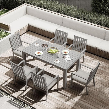 RoyalCraft Aluminum 7 Pieces Patio Dining Sets, Outdoor Dining Table with 6 Chairs, Outdoor Patio Dining Furniture Set with Removable Cushion for Lawn, Garden, Backyard, Gray