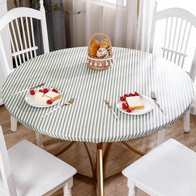Walrus Round Vinyl Fitted Tablecloth with Flannel Backing Elastic Edge Design Table Cover Waterproof Oil-Proof PVC Table Cloth Stain-Resistant Best for 32"-36" Round