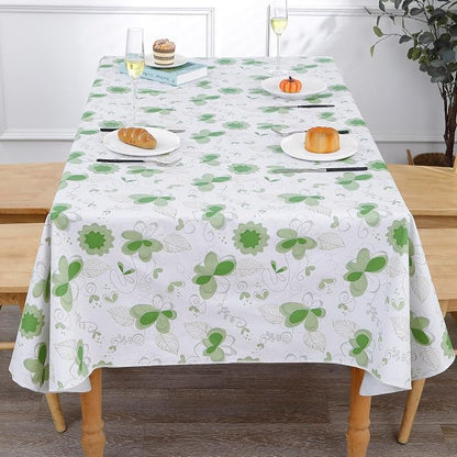 Heavy Duty Vinyl Tablecloth with Flannel Backing Waterproof Oil-Proof Plastic Table Cloth Stain-Resistant Wipeable Rectangle or Square Table Cover for Indoor and Outdoor (Floral and Leaf,52x70 Inch)
