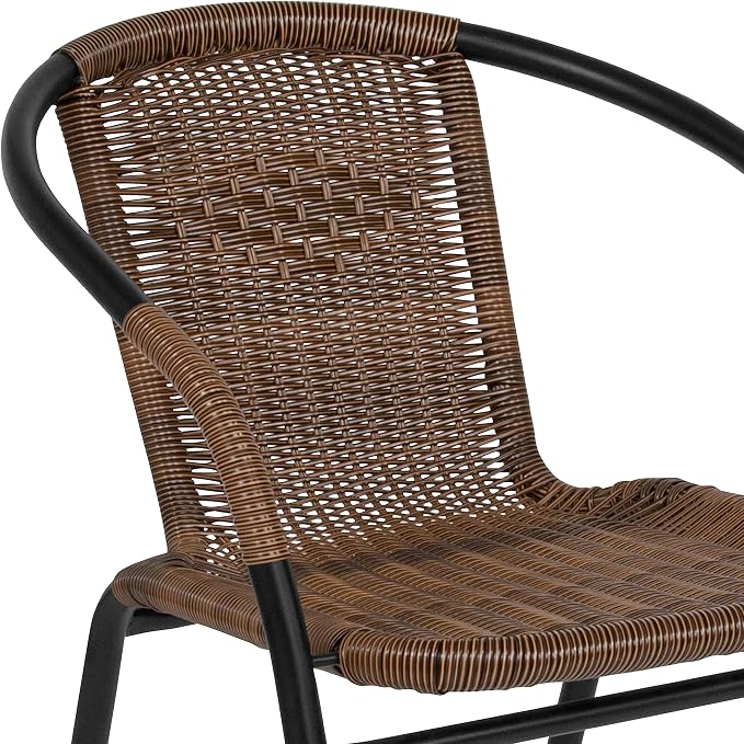 Flash Furniture Lila Modern Rattan Indoor/Outdoor Stackable Dining Chairs, Stacking Rattan Bistro Chairs for Patio or Restaurant, Set of 4, Brown