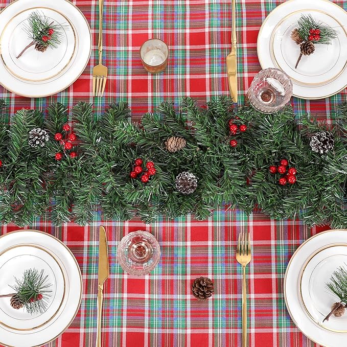 B-COOL Buffalo Checkered Table Cloth Fabric: Polyester Plaid Tablecloth Rectangle 57 x 120 Inch Red-Blue-Green Checkered Table Covers for Picnic Birthday Party