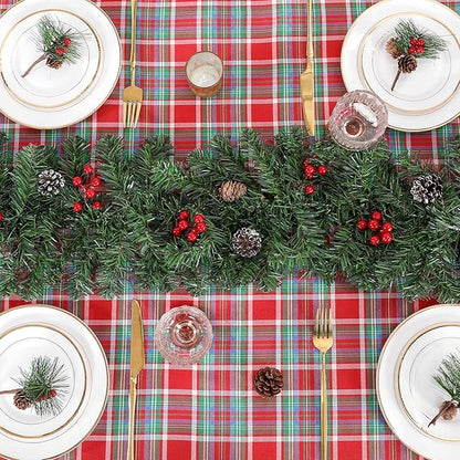B-COOL Buffalo Checkered Table Cloth Fabric: Polyester Plaid Tablecloth Rectangle 57 x 120 Inch Red-Blue-Green Checkered Table Covers for Picnic Birthday Party