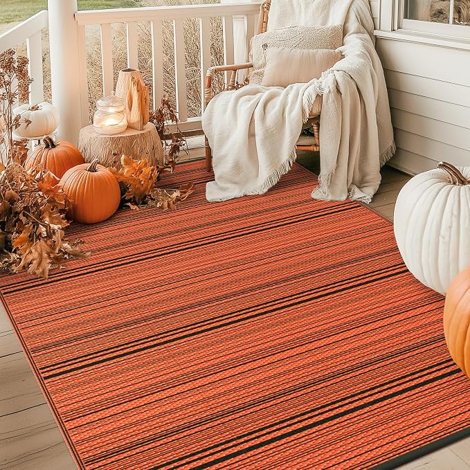 GENIMO Outdoor Rug, Waterproof Plastic Rugs for Patio, 6'x9' Carbon Orange | Outside Larger Modern Carpet Mat for Porch Decor, Deck, Balcony, Camping, RV, Backyard, Picnic, Beach, Reversible, Foldable