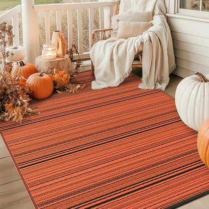 GENIMO Outdoor Rug, Waterproof Plastic Rugs for Patio, 6'x9' Carbon Orange | Outside Larger Modern Carpet Mat for Porch Decor, Deck, Balcony, Camping, RV, Backyard, Picnic, Beach, Reversible, Foldable