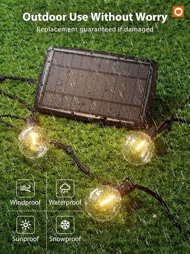 addlon 56FT(50+6) Solar String Lights for Outside G50 Waterproof | with USB Port Patio Outdoor Solar Powered with 27 LED Bulbs 3 Light Modes for Backyard Porch Garden Market Bistro