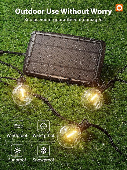 addlon 56FT(50+6) Solar String Lights for Outside G50 Waterproof | with USB Port Patio Outdoor Solar Powered with 27 LED Bulbs 3 Light Modes for Backyard Porch Garden Market Bistro