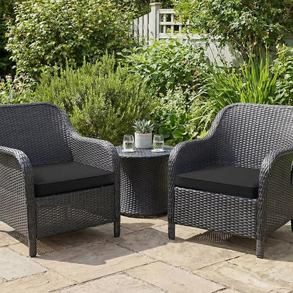 Outdoor Chair Cushions Set of 2: Waterproof & Color Fastness Seat Cushion for Patio Furniture - 22 x 22 x 3 Inch Chair Pads with Ties and Hidden Zipper - Patio Chair Cushion Replacement, Black