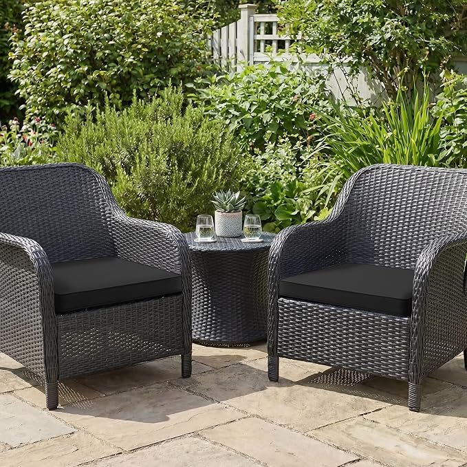 Outdoor Chair Cushions Set of 2: Waterproof & Fade Resistant Seat Cushion for Patio Furniture - 18.5 x 16 x 2 Inch Chair Pads with Ties and Hidden Zipper - Patio Chair Cushion Replacement, Black
