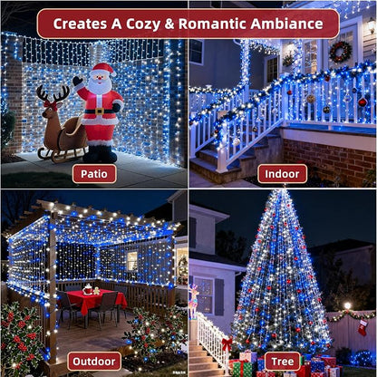 240FT Christmas Lights Outdoor, 750 LED Christmas Tree Decoration Lights with 12 Modes & Timer Memory, Dimmable Plug In Waterproof LED Xmas Light for Yard Trees Wedding Party Holiday Blue & White
