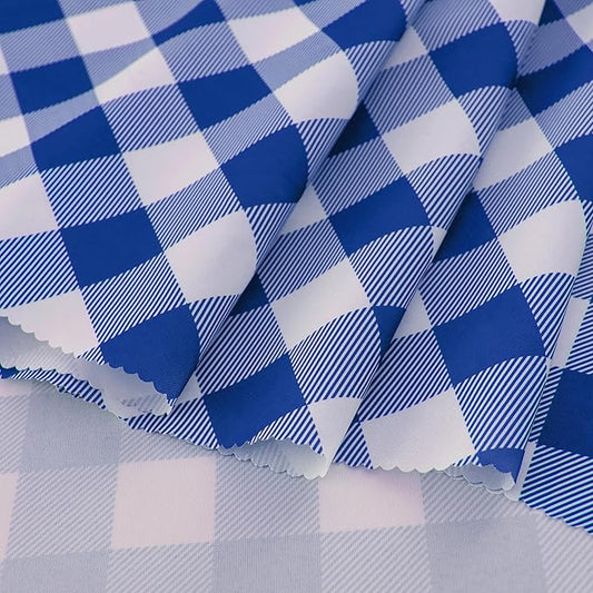 Waterproof Plaid Tablecloth Fabric - Round 120 Inch Classic Gingham Checker Table Cloth for Indoor/Outdoor Use - Buffalo Table Cover for Picnics, BBQs, and Parties