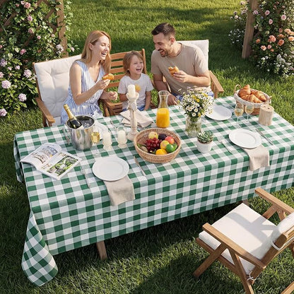Softalker Spring Checkered Tablecloth Square - Outdoor Waterproof Buffalo Plaid Table Cloth, Stain Resistant Gingham Table Cover for Picnic, Camping, Easter - Hunter Green and White, 54 x 54 Inch