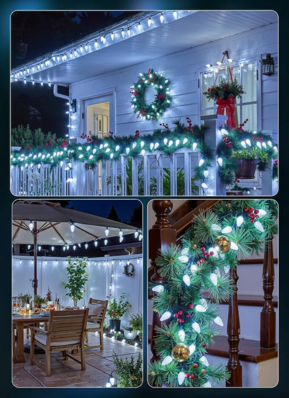 Minetom C9 Christmas Lights Outdoor, 72 FT 110 LED C9 String Lights, 8 Modes & Timer Connectable Waterproof for Christmas Tree Light Indoor Outdoor Roofline Patio Outside Yard Xmas Decor, White